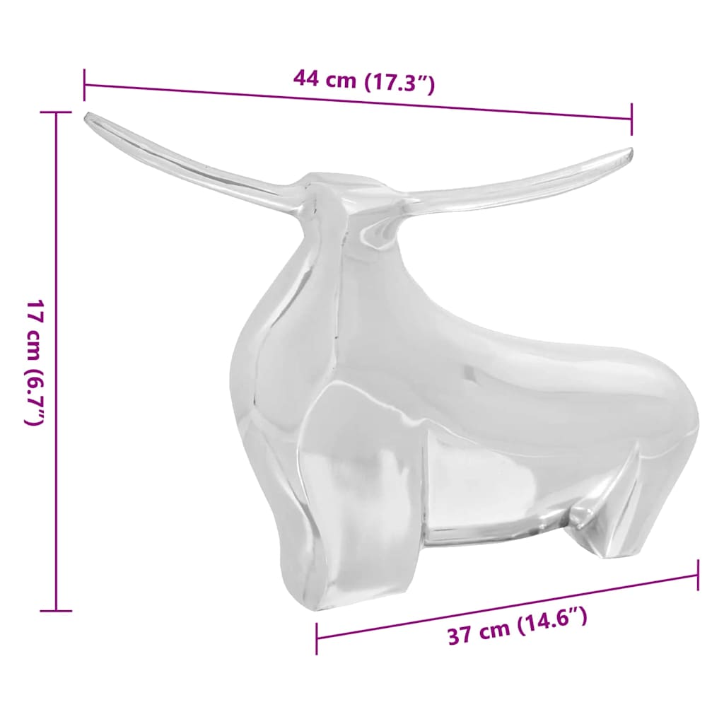 Bull Sculpture Silver 37 x 44 x 17 cm Aluminum