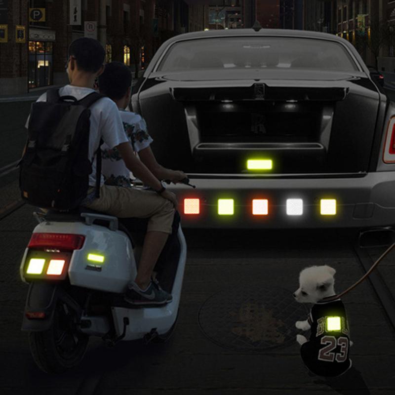 10Pcs Car Reflective Sticker Bumper Safety Warning Reflector Tape Sticker Rear Trunk Anti Collision Auto Exterior Accessories