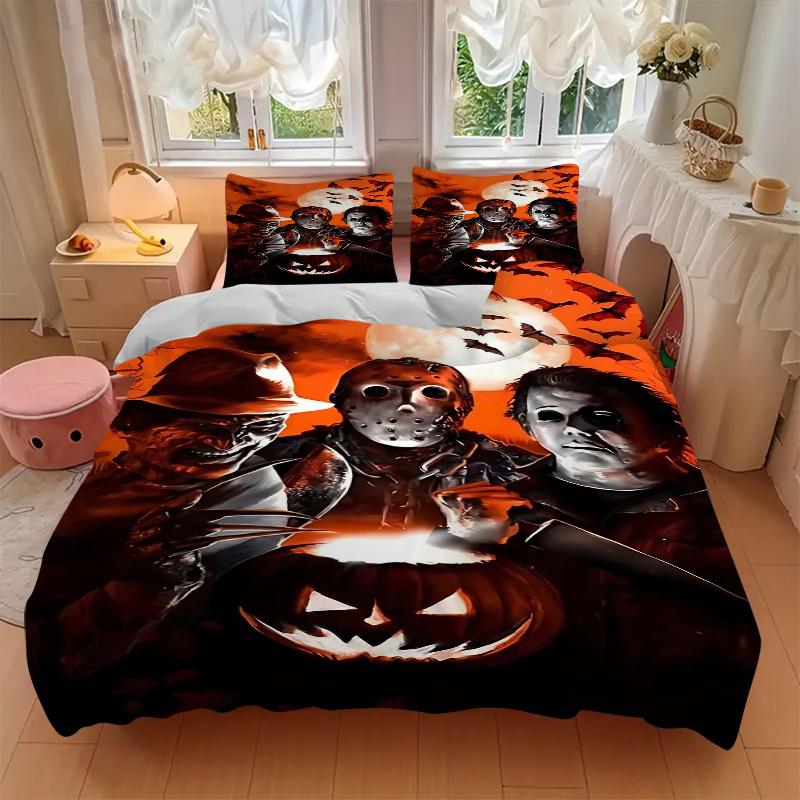 3pcs Halloween Horror Characters Comforter Set with 1 Quilt Cover and 2 Pillowcases (No Core)