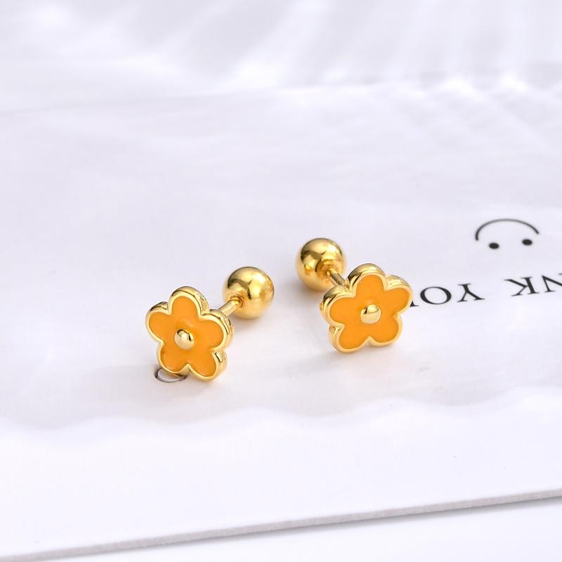 925 Sterling Silver Fashion Colorful Drip Oil Flower Screws Earrings for Women Exquisite Korean Temperament Jewelry Gift