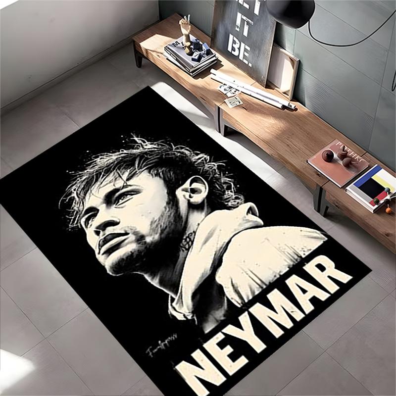 Sports Area Rug, Neymar Black White Hoodie Minimal Poster, Fan Cave Decor, Non-Slip Mat