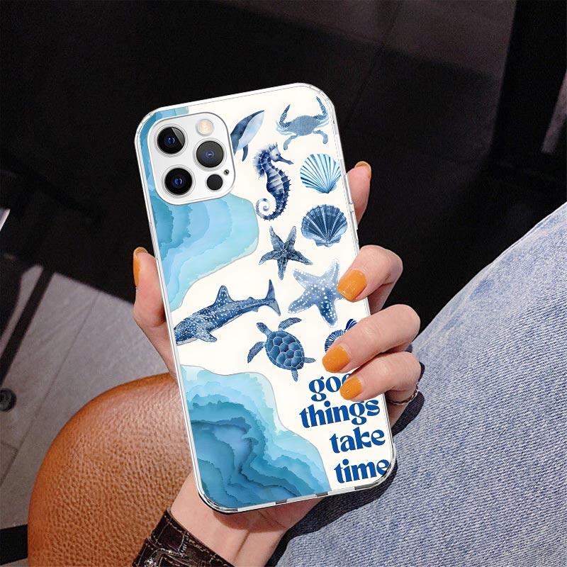

Ocean Starfish Sea Turtle Shark Phone Case For iPhone 13 12 Mini 11 Pro Max XS XR X SE 7 8 Plus 5S 5 6S 6 Gift Print Cover Funda iPhone 13 Mini