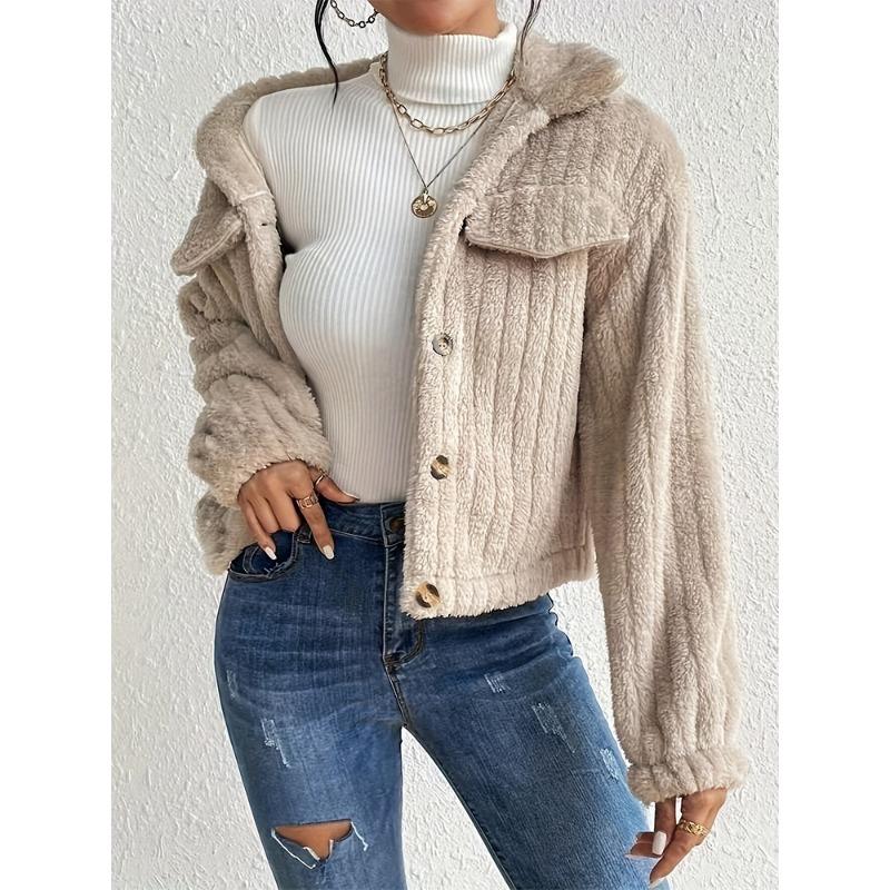 Autumn Winter Turn Collar Loose Casual Single Breasted Jacket Women Double-faced Fleece Outwear Coat Top