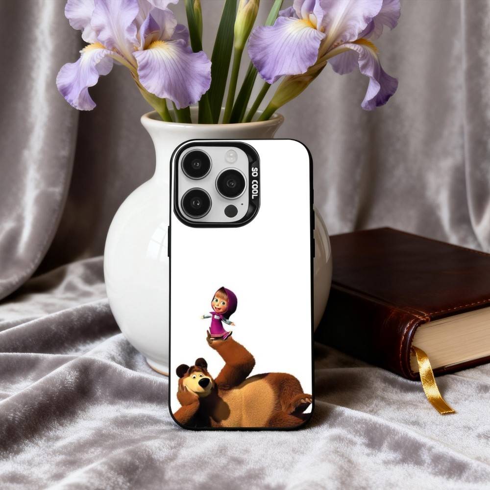 Cute M-Masha and the B-Bears Phone Case For iPhone17,16,15,14,13,12,11 Plus,Pro Max Black Candy Silver Phone Case