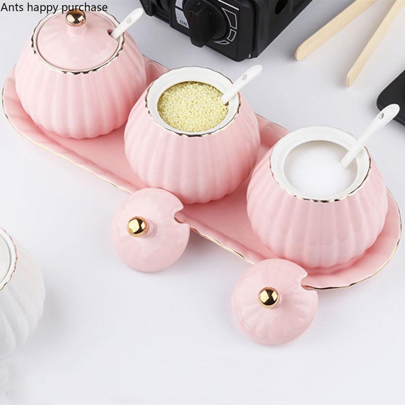 Ceramic Seasoning Jar Set Seasoning Box Salt Shaker Spice Container Spice Jar Canister Set Home Kitchen Supplies Spice Organizer