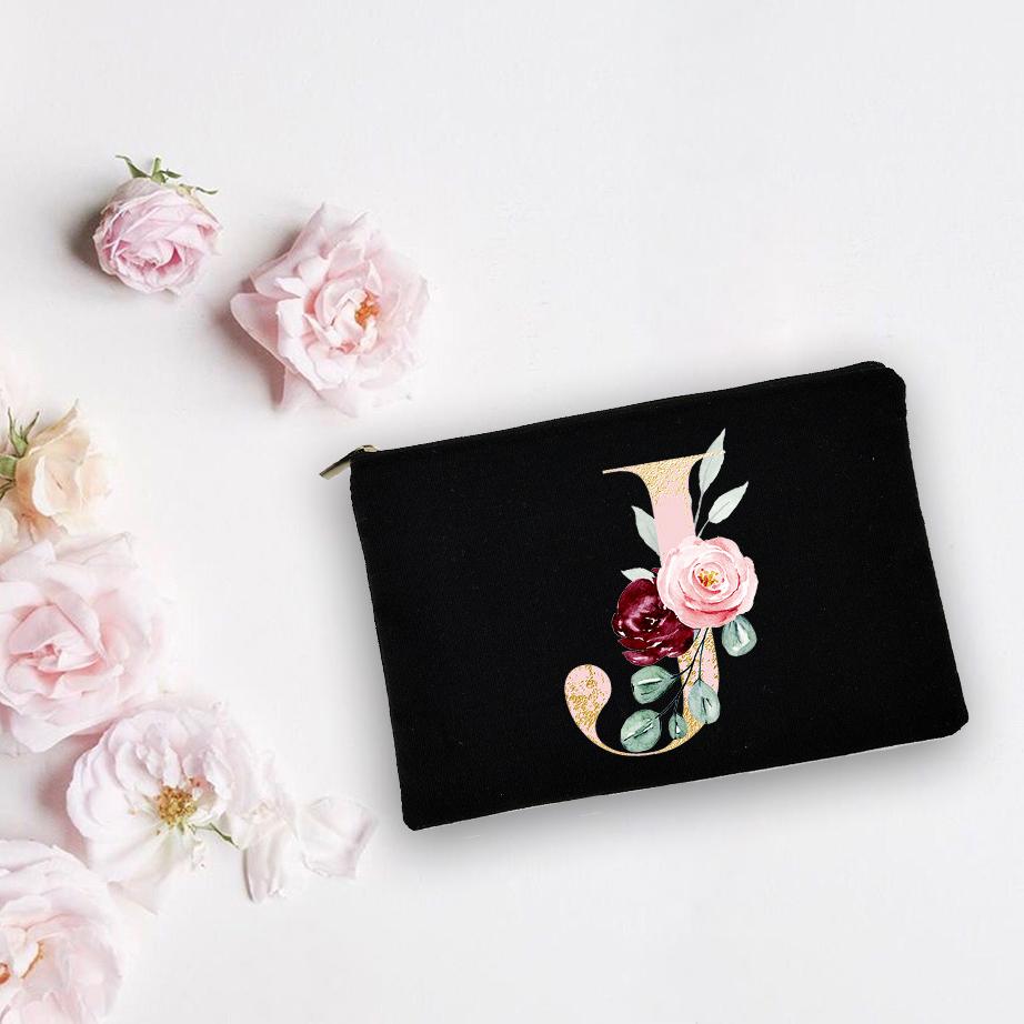 Bridesmaid Personalized White Makeup Bags Alphabet Flowers Bride Wedding Cosmetic Bag Toiletries Organizer Pouch Proposal Gifts