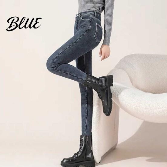 High-waist Jeans Women Winter Plush High Waist Thick Velvet Lined Slim Fit Pencil Pants Straight