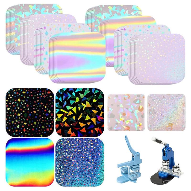 2025 Trend 200Pcs Button Maker Supplies Glittering Film For Pin Maker Machine Kit 4 Styles Clear Holographic Laminate Sheets