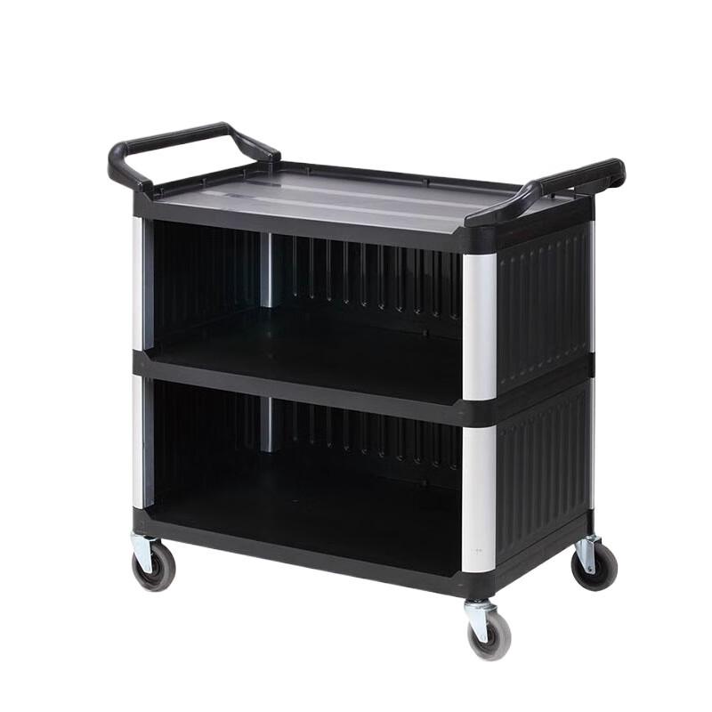 Yingbai 2-Tier Plastic Serving Cart with Baffle, Black