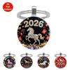 Vintage 2026 Year Of The Horse Design Dome Glass Alloy Pendant Keychain Backpack Hangings Decoration Gifts New Year