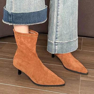 High Heels Ankle Boots Women Pointed Toe Chelsea Suede Snow Shoes Plush Warm Winter Woman 2024 Trend Stiletto Sexy Botas Mujer