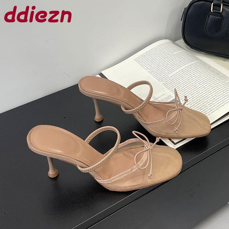 Fashion Fashion Butterfly-Knot Ladies Pumps Heels Shoes Female Slides Mesh Breathable Footwear Elegant Women Heeled Shoes Big Size 43