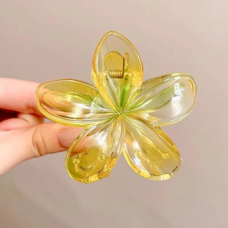 

Новые градиентные заколки-крабы для волос с цветами, нескользящие заколки для волос для женщин, милые заколки-акулы, гавайская заколка для волос с цветком, большая плюмерия