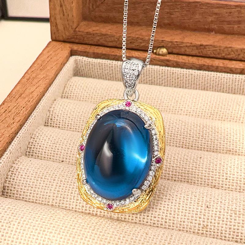 Huabi Jewelry Simulation Plain Blue Spinel Retro Light Luxury Set Main 15 * 20-10 * 12