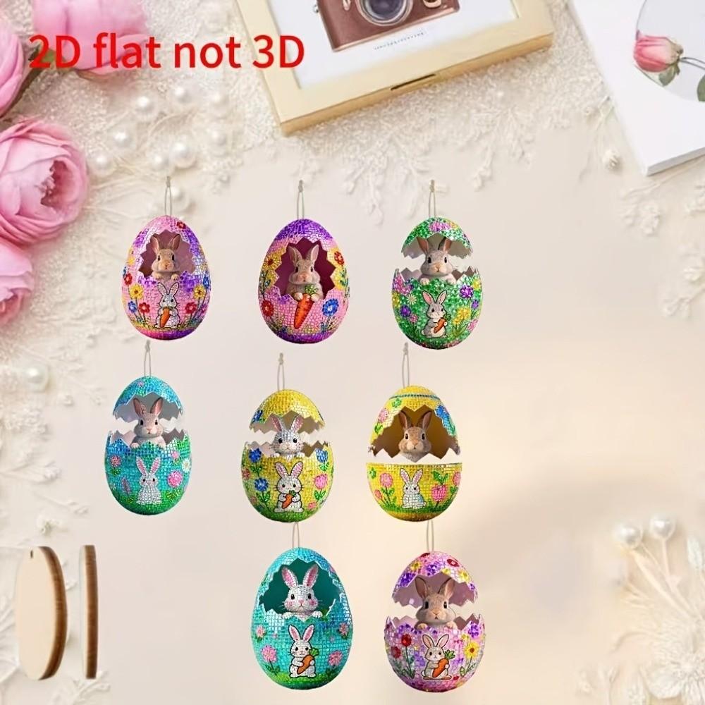 Creative 2D Easter Egg Decoration DIY Cartoon Bunny Decor Lanyard Wooden Party Rabbit Easter Egg Pendant Easter Party