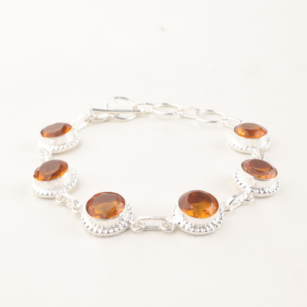 Rare Citrine Gemstone 925 Sterling Silver Gift Jewelry Chain Bracelet 9" For Her RB-9-2