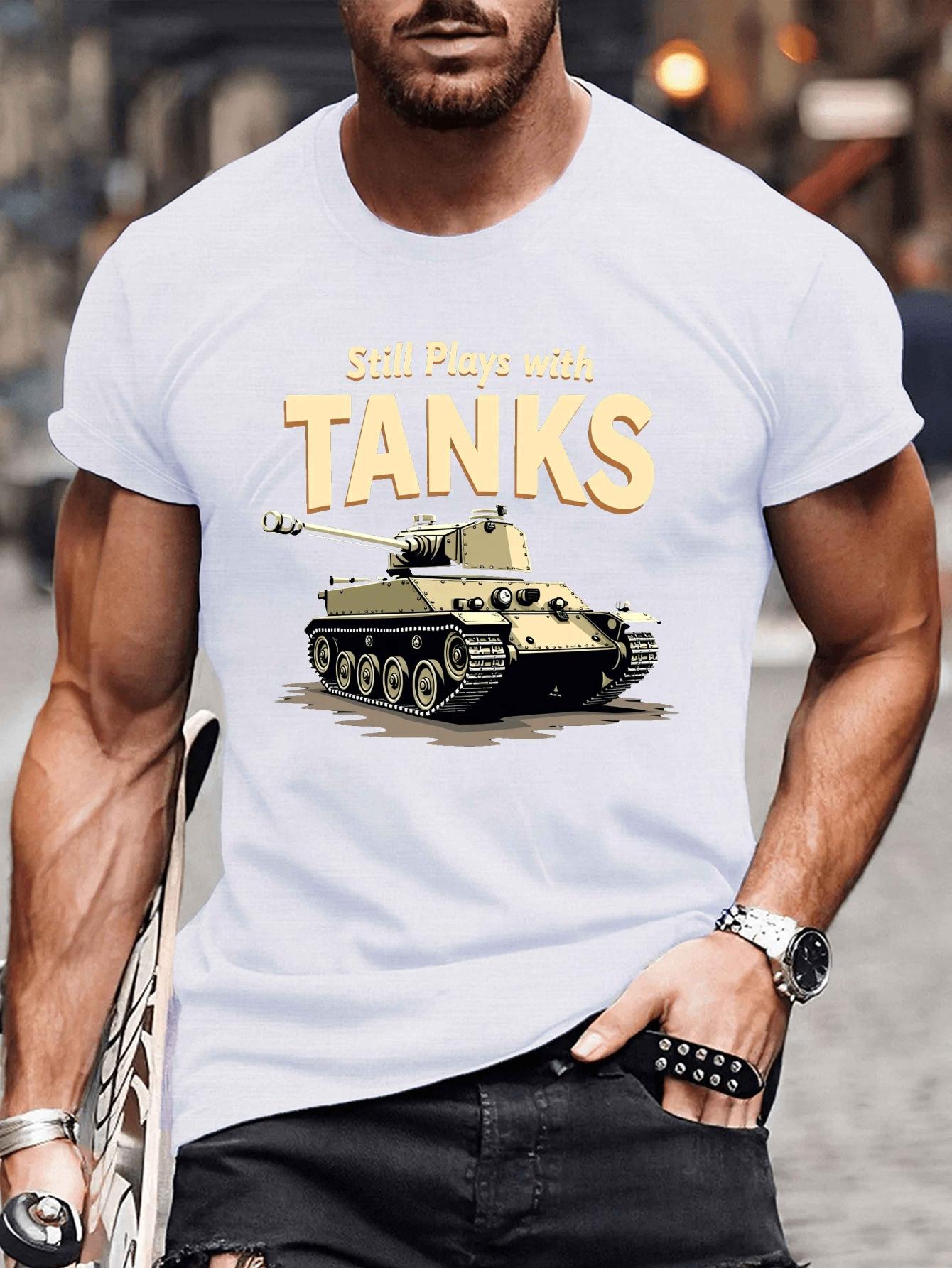 

Vintage Military Tank Print TShirt 100 Cotton ONeck Short Sleeve Summer Casual Mens Tshirt Streetwear S