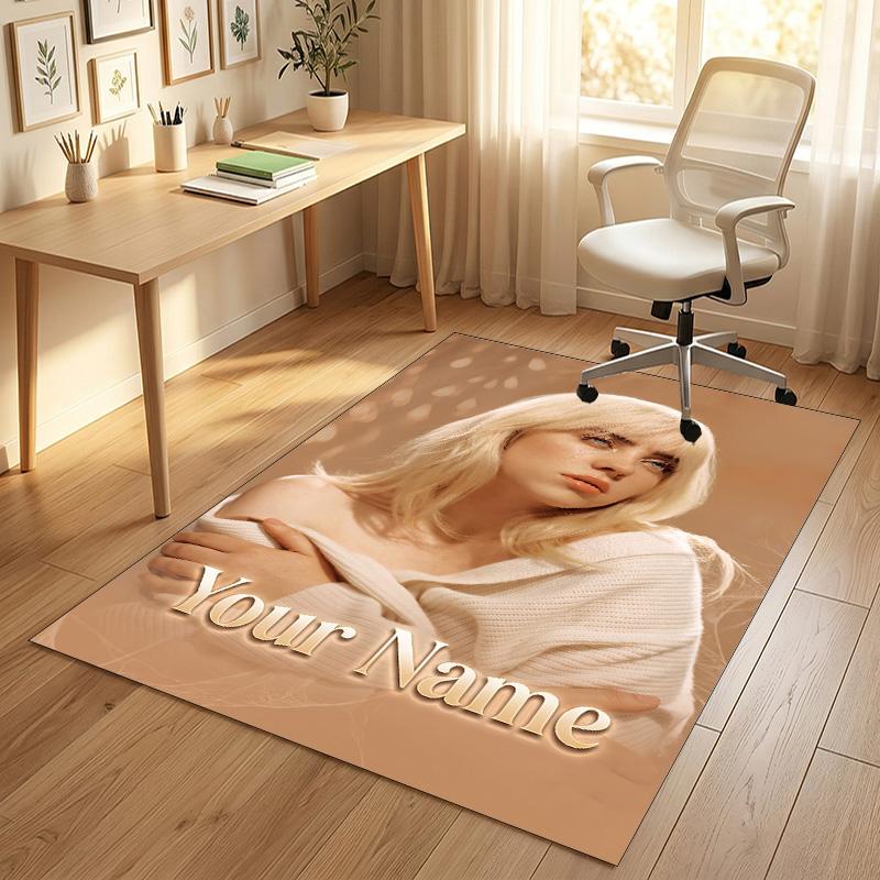 Personalized Crystal Velvet Carpet,Billie Eilish Custom Printed Name, Plush Area Rug For Home Indoor Decor