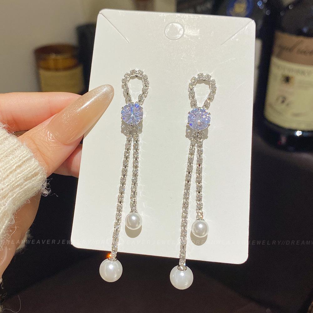 925 Sterling Silver Full Diamond Tassel Earrings – High-End European & American Style, Super Shiny, Luxurious Ear Jewelry for Women.
