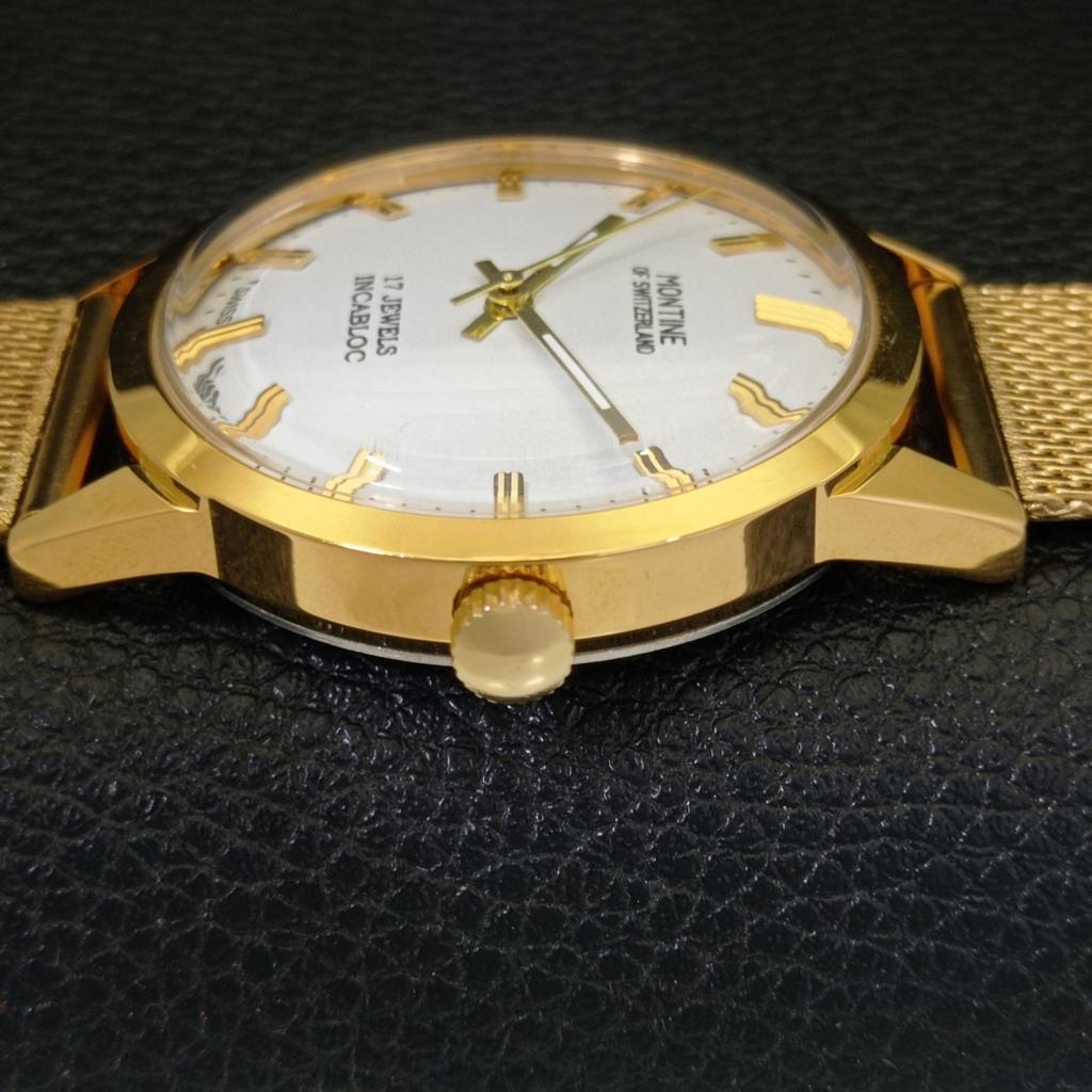 SCHWEIZER VINTAGE MONTINE MANUELLE HERRENUHR WEISSES ZIFFERBLATT REFURBISHET a441564-5