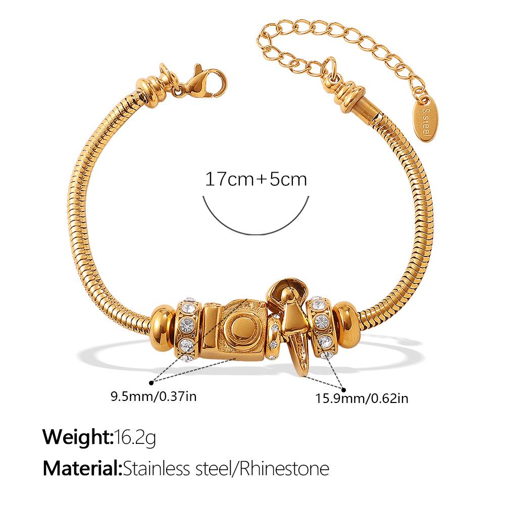 European and American retro style DIY crown love pendant bracelet stainless steel plated 18K gold bracelet