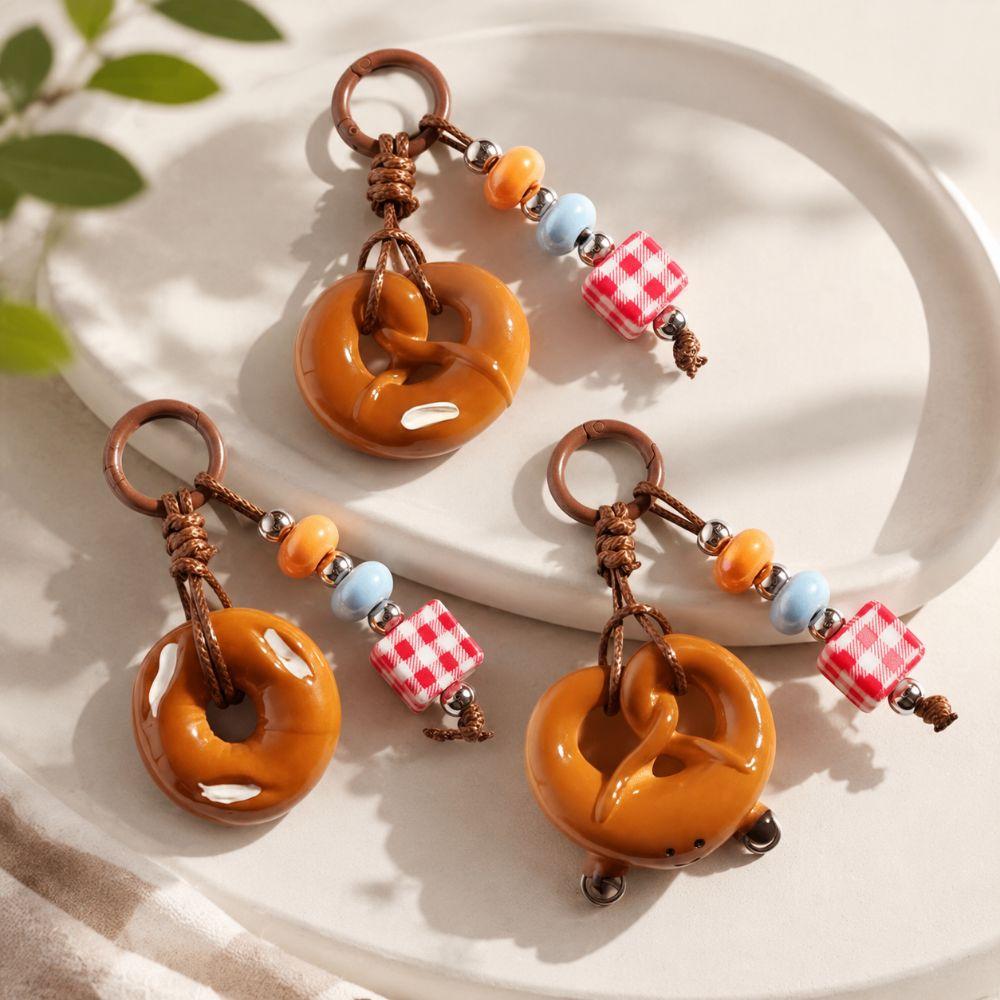 Handmade Phone CCD Hanging Rope Ins Bag Pendant Keyring Cute Simulated Bread Bagel Keychain
