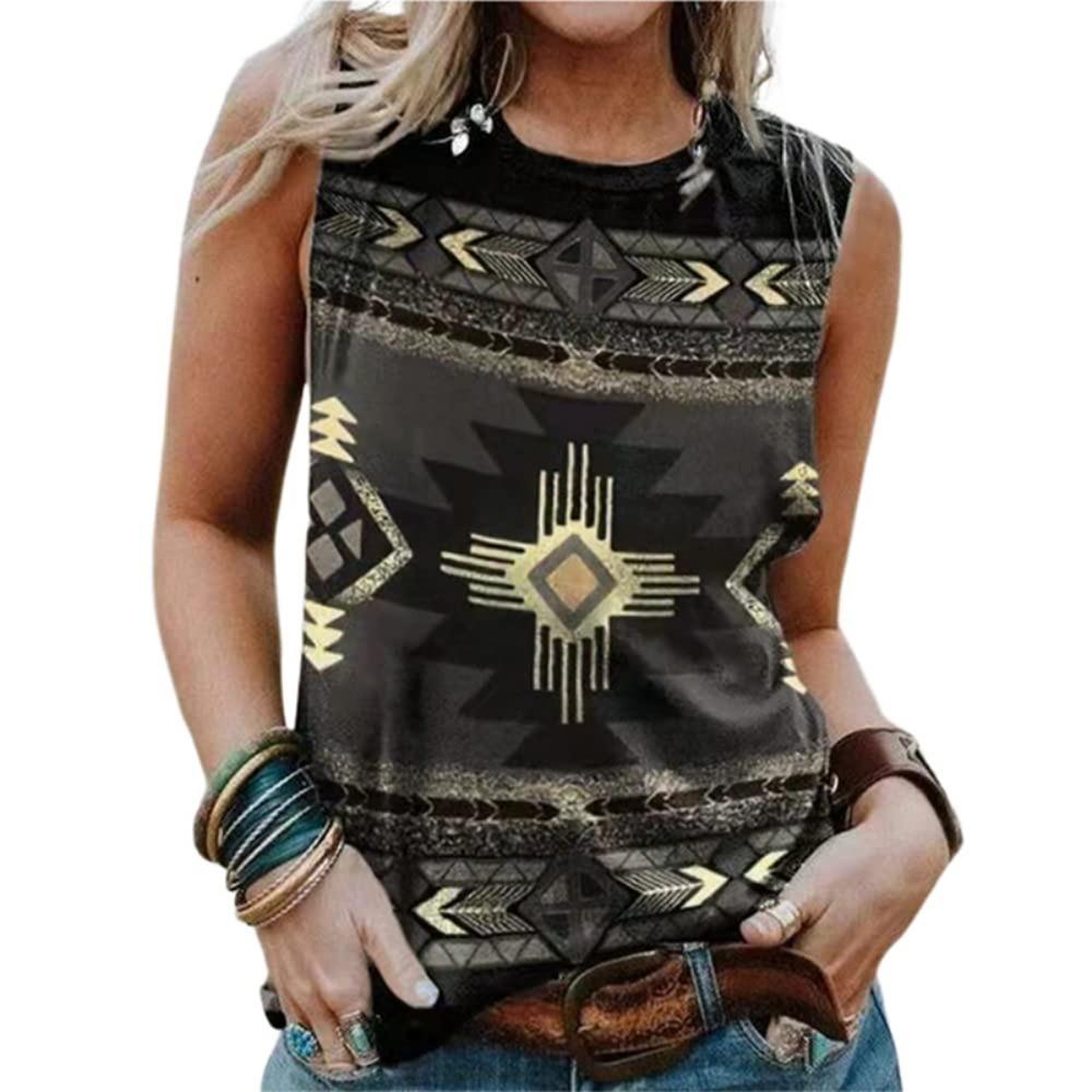 Western Aztec 3D Print Tank Top Women Geometry Vintage Streetwear Y2k Tops Oversized Vest Off Shoulder Sleeveless Girls Camisole
