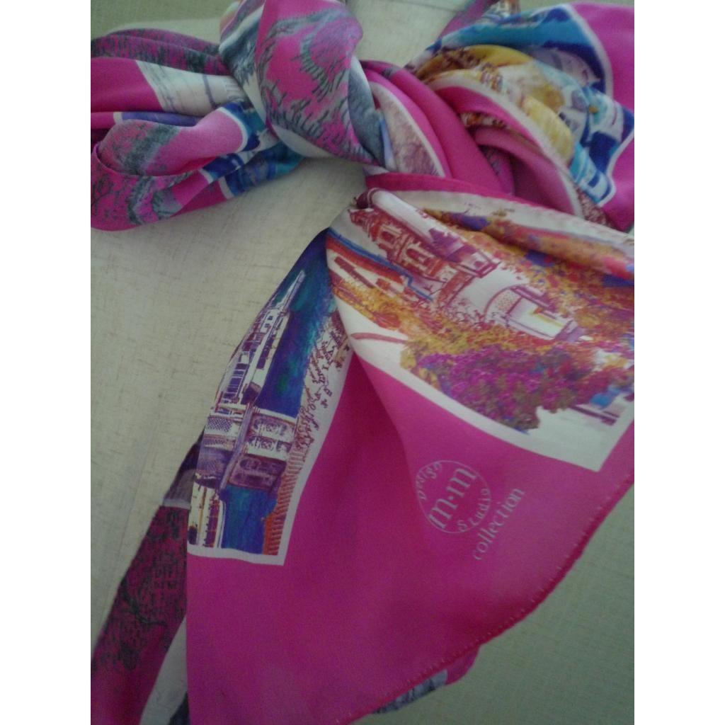 Used Beautiful Condition, MM Design Studio Collection Silk Scarf/stole, Pink X Ivory, Butterfly Pattern, 100% Silk, Made In Japan.