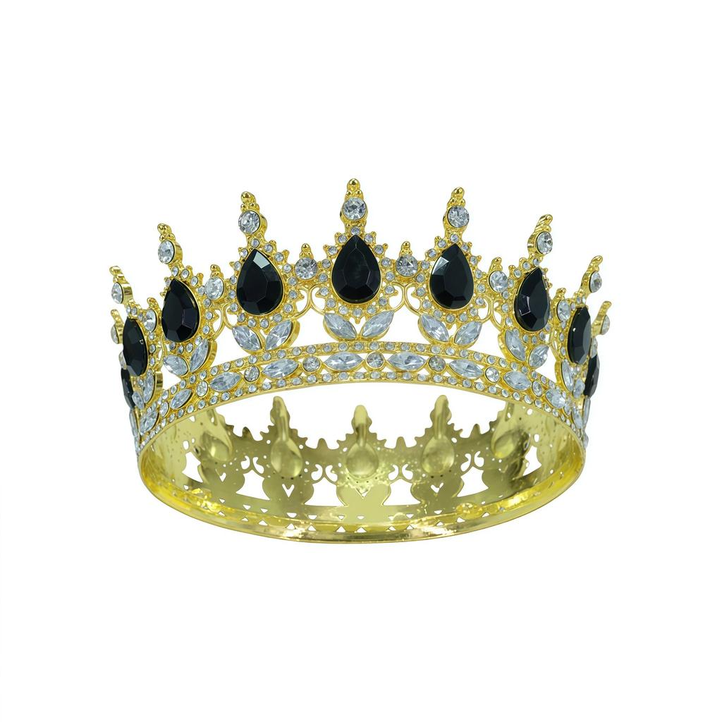 European and American Baroque Bridal Round Crown Party Dance Princess Tiara Birthday Crown Crystal Hair Accessories for Women