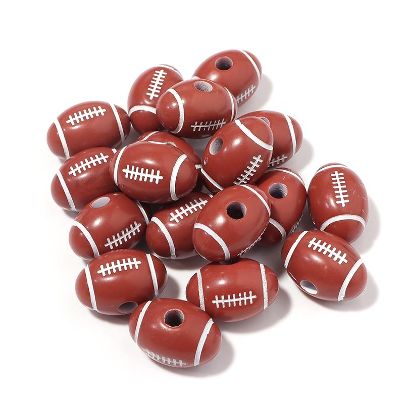 Wholesale  Acrylic Football Beads Basketball Soccer Ball Charms Round Loose Beads With Hole Bracelets Jewelry Making Supplies