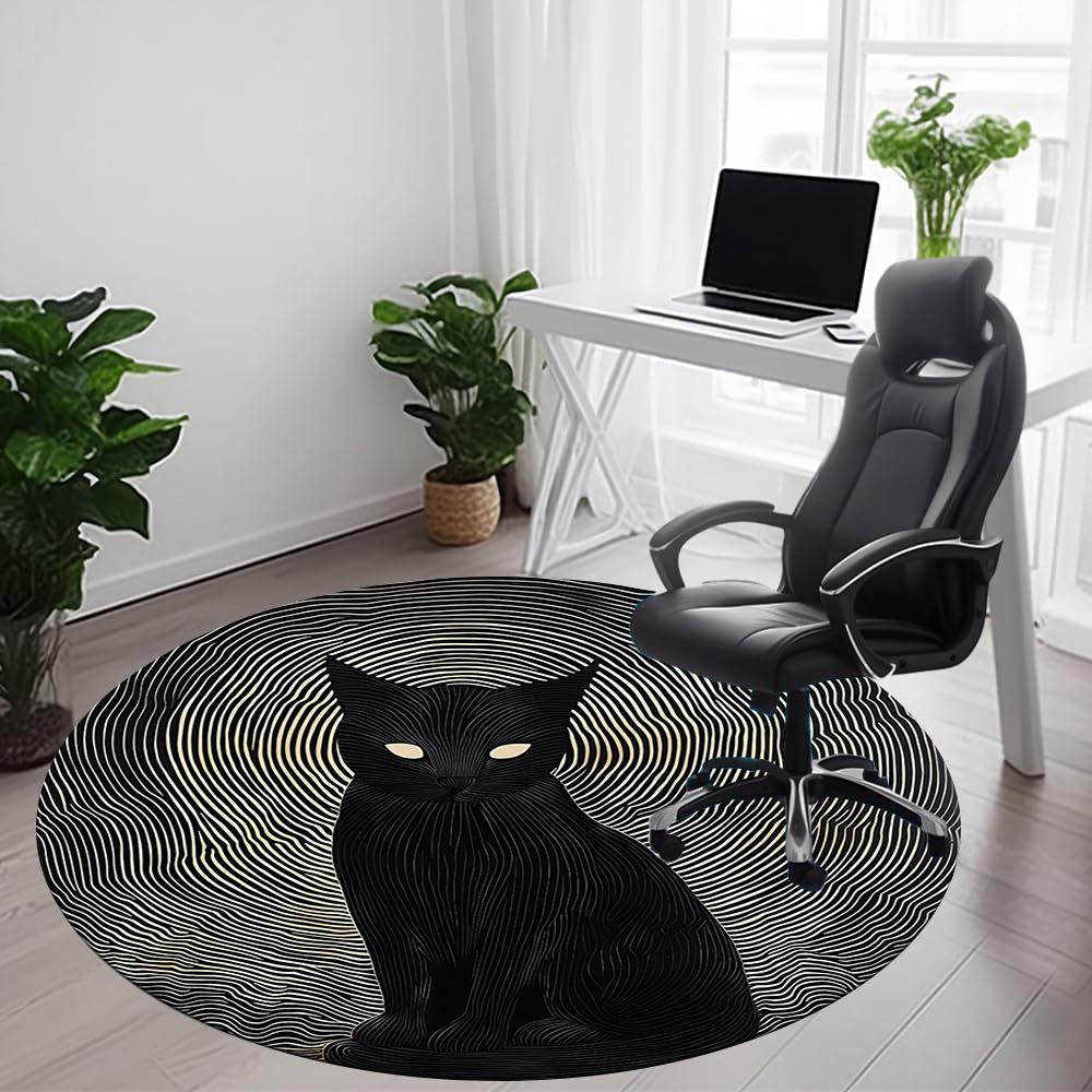 

1pc Black Cat Office Round Area Rug, Indoor Mat Suitable ForOffice, Under Office Chairs Bedroom Living Room Home Decor, Room Deco q026 80cm by 80cm
