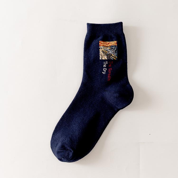 Women's Mid-Calf Cotton Socks: European & American Famous Painting Cartoon Design - Perfect for Autumn/Winter Casual or Sports Wear.