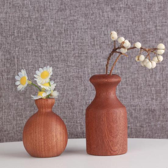 Mini Vaso de Madeira para Flores Secas Feito à Mão Vaso de Flor de Madeira Natural Pequeno Vaso Decorativo para Mesa Estante Decoração de Casa