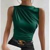 Spring and Summer New Fashionable and Versatile Solid Color Pleated Sleeveless Head Half High Neck T-shirt