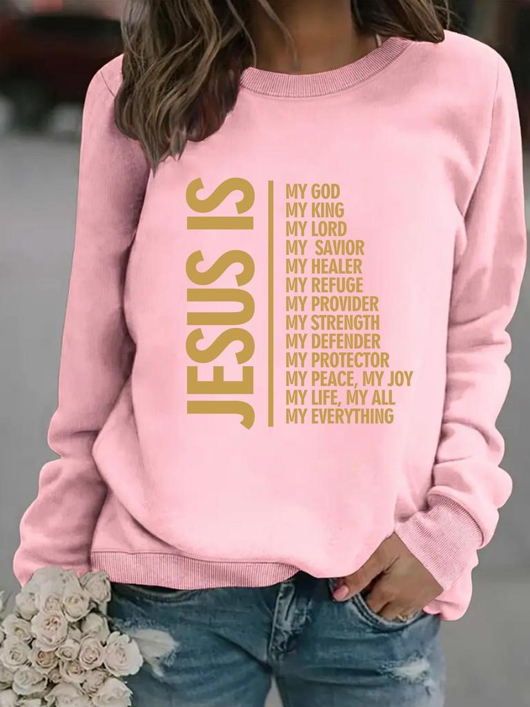 Women's Casual Long-Sleeve Slogan Print Round Neck Pullover Hoodie