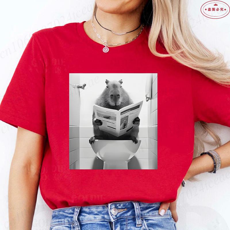 Funny Capybara Bathroom Graphic Tops for Men Women Streetwear Summer T Shirts Fashion Oversized Casual Short Sleeve Tees