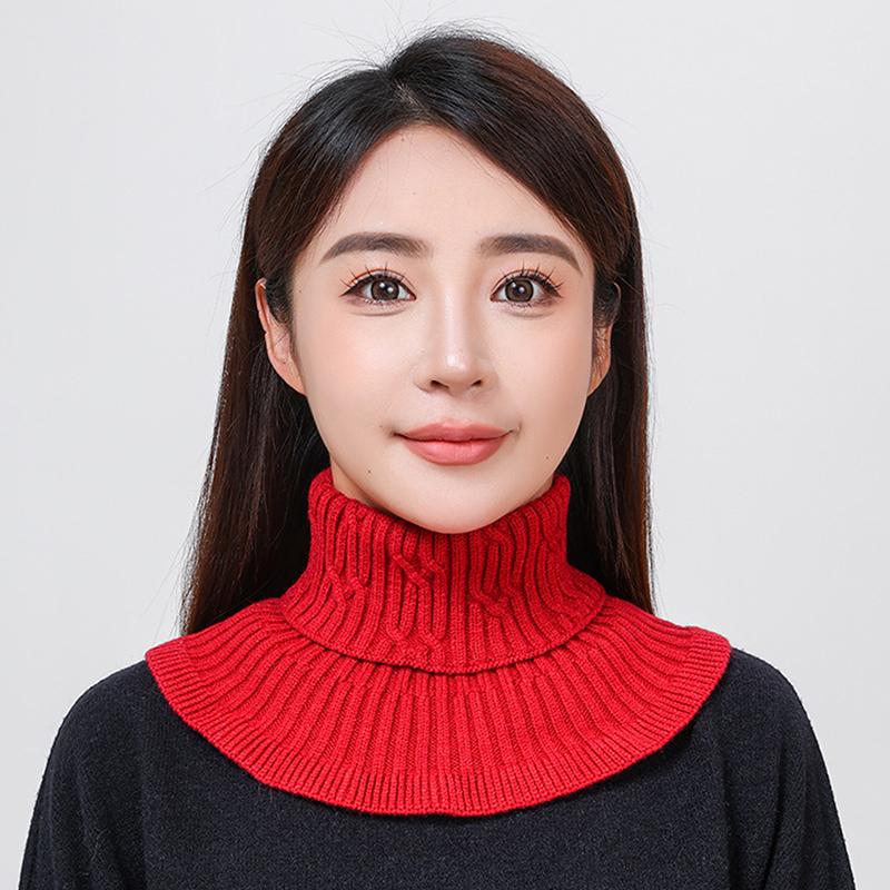 Winter Knitted Cotton Ring Scarf Solid Color Woman Soft Neck Protection Scarf Outdoor Warmer Fake Collar Scarf 25*17Cm