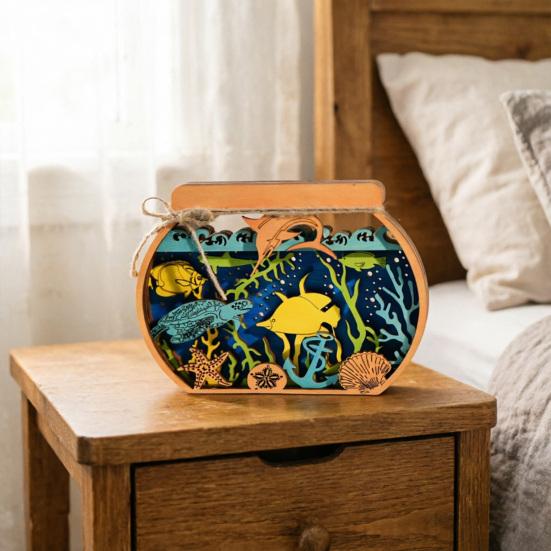 Figurina da Tavolo Multi Strato in Legno Oceano Vassoio a Gradini Spiaggia Estiva Cartello Elemento Centrale Costiero Sott'acqua per Decorazione Scrivania Ufficio Casa Libreria