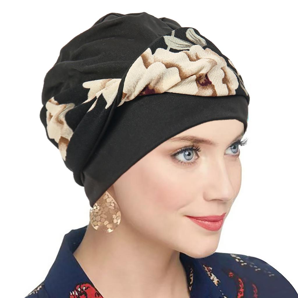 Muslim Women Twist Braid Turban Hat Pre Tied Headscarf Print Flower Hijabs Bandana Chemo Beanies Cap