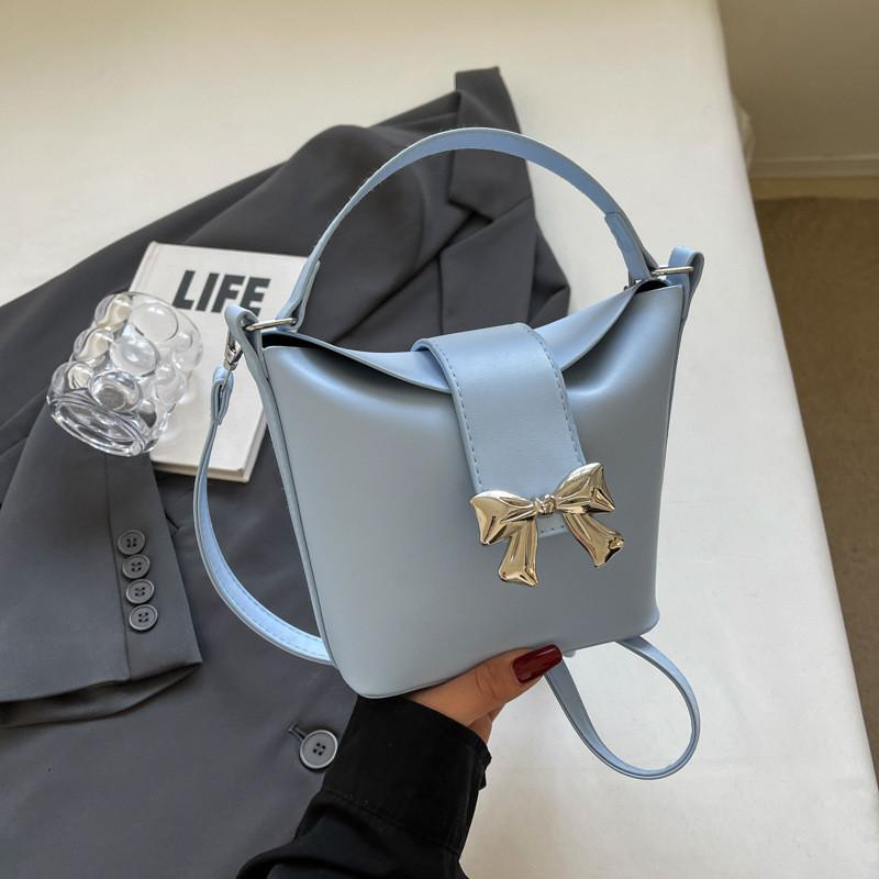 Fashionable Street Style Bucket Bag With Butterfly Bow Detail Medium Size синий