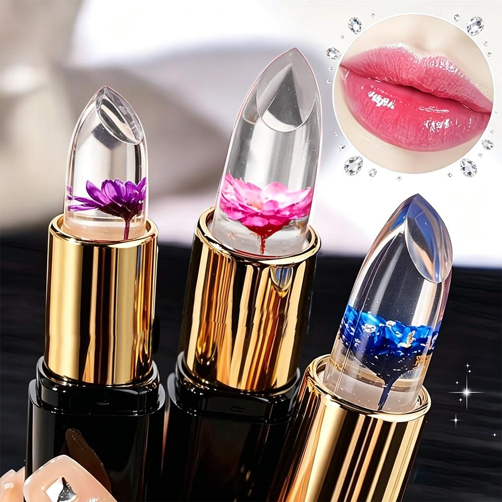HISYI Crystal Changing Petal Lipstick, Jelly Lip Balm, Moisturizing Long Lasting Non-Stick Cup Glossy Lip Makeup for Women