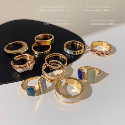 Anello Regolabile Color Block Retro - Anello da Dito di Nicchia Trendy a Design Aperto