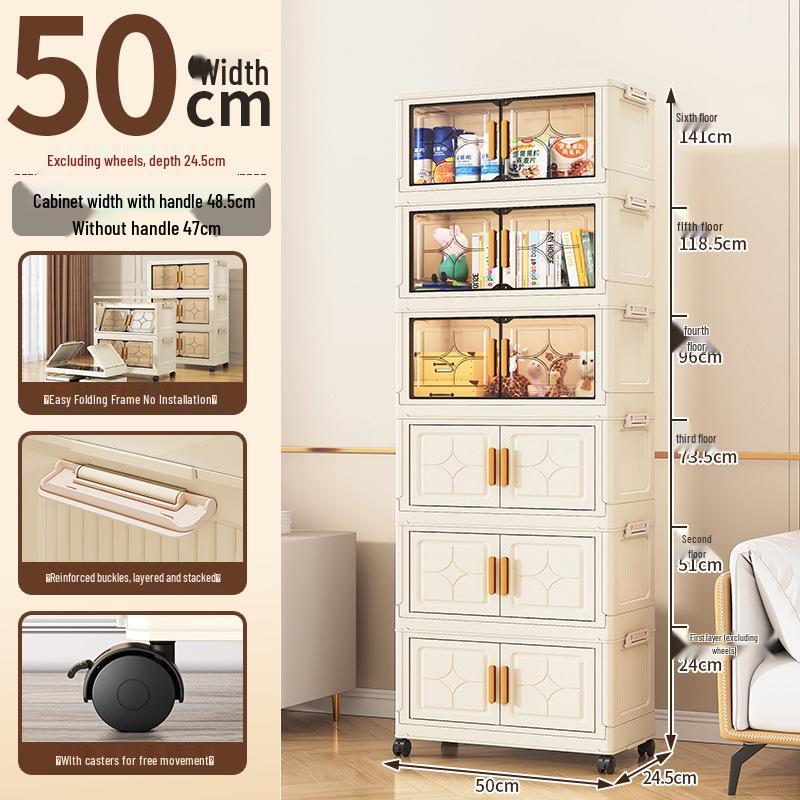 Compact Foldable Multi-Layer Storage Cabinet - No Installation Needed, Solid Color, Ideal for Home Living Room.