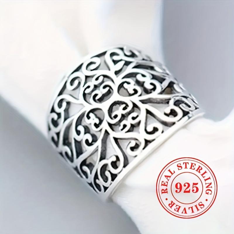 Sterling Silver Wide Band Ring - Open Grapevine Pattern Bohemian Style Unisex Vintage Jewelry