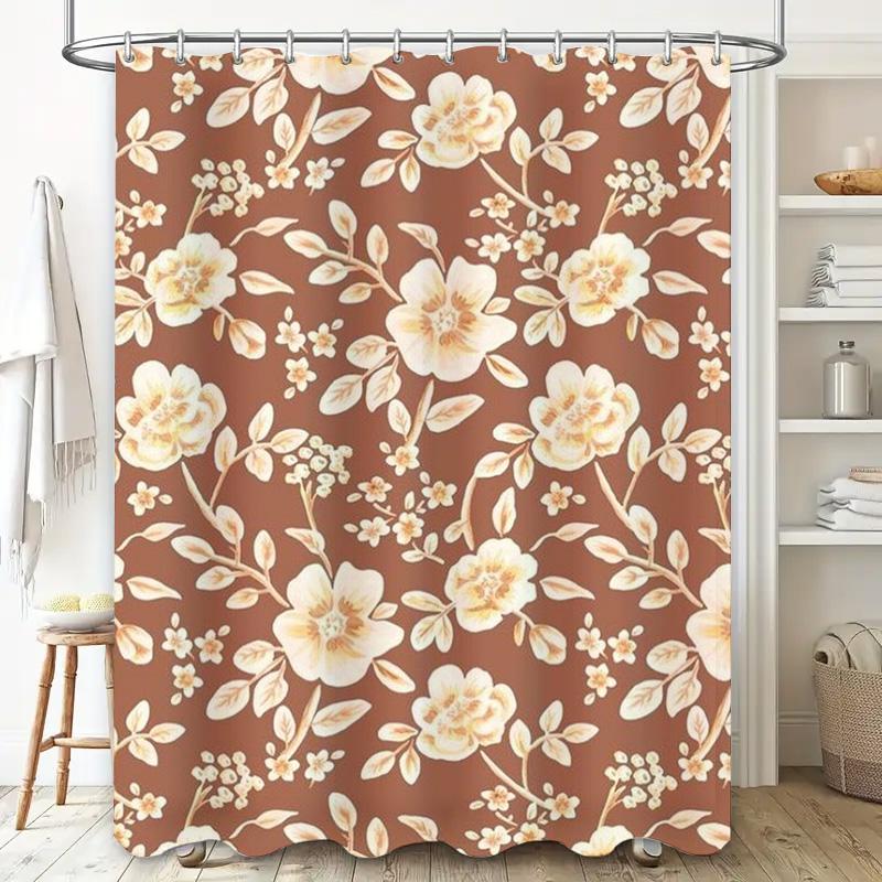 Modern Floral Shower Curtain White Cream Bath Decoration Water-Resistant Easy-to-Clean Fabric Brighten Your Bathroom with This E
