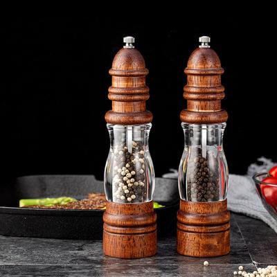 Wooden Salt Pepper Grinder With Big Window Smart Seasoning Grinder Spice Salt Mill 8inch