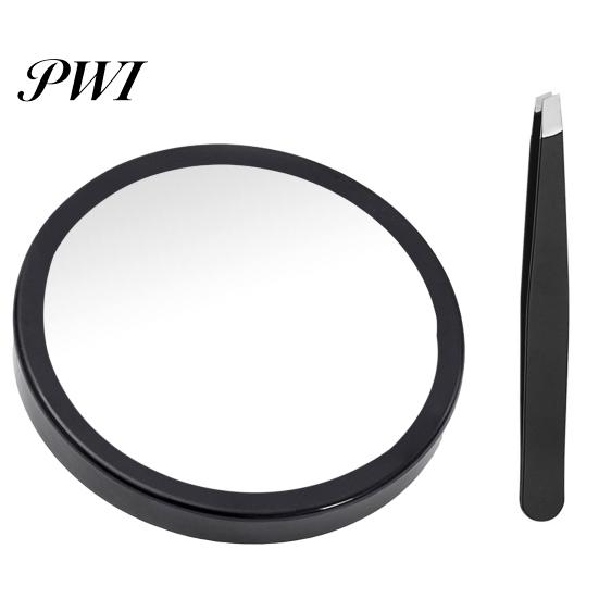 Compact Vanity Mirror with Tweezers Portable 30X Magnifying Cosmetic Suction Cup Handheld for Precise Grooming Included Magnifier Makeup Travel чёрный