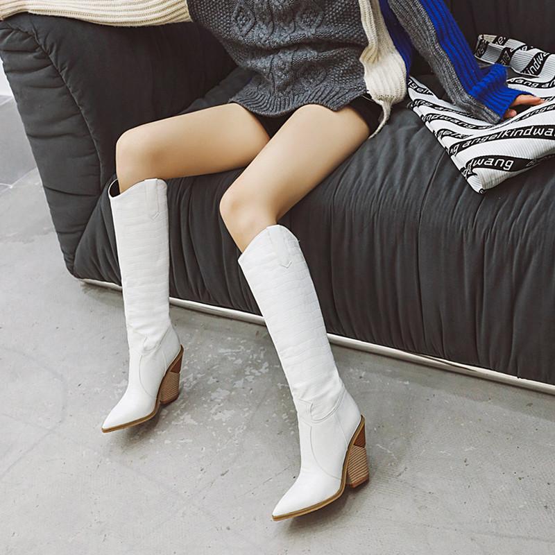 Fashion Women Knee High Boots Western Cowboy Boots for Women Long Winter Boots Female Shoes Pointed Toe Cowgirl Boots zapatos de mujer