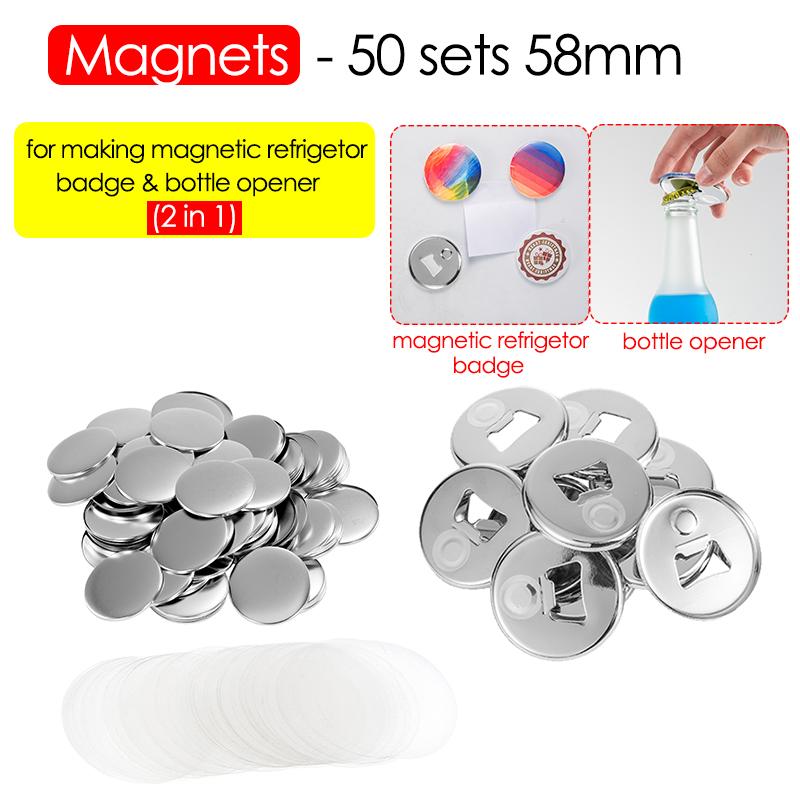 50PCS 58mm Magnetic Refrigerator Badge Materials Bottle Opener Button DIY Making Parts for Badge Button Maker Accessories