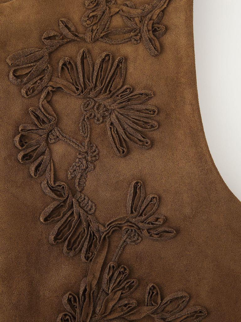 Vestă fără mâneci cu blocuri de culoare, broderie florală, față deschisă - Îmbrăcăminte exterioară retro de primăvară pentru femei